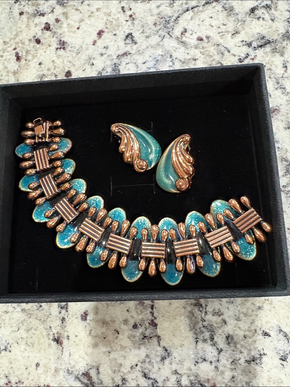 Matisse Turquoise Enamel and copper Bracelet with Matching Earrings